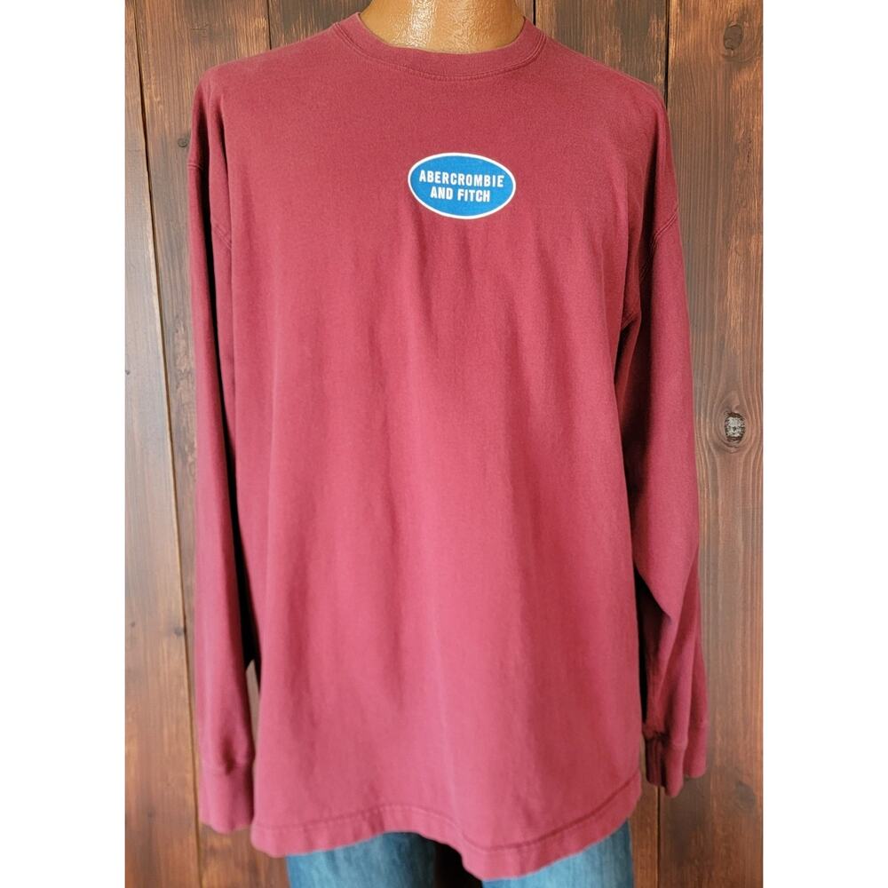 Vintage Abercrombie & Fitch Men XL Long Sleeve T-Shirt Dark Red USA Made Classic - Picture 2 of 9